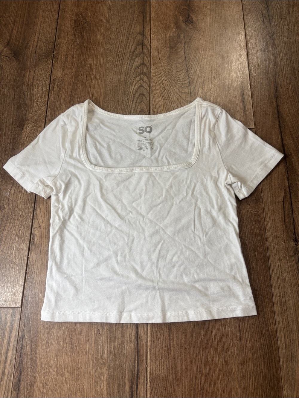 SO Women's White Short Sleeve Square Neck Tee